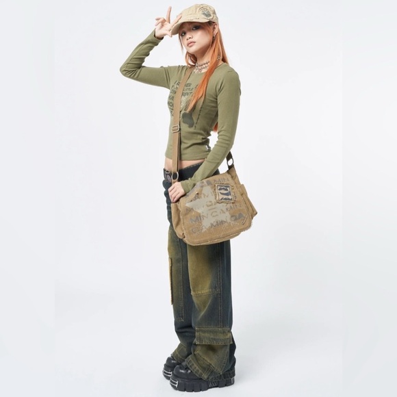 Minga London Star Canvas Messenger Bag EUC boho grunge Y2K indie Gorpcore - Picture 2 of 11